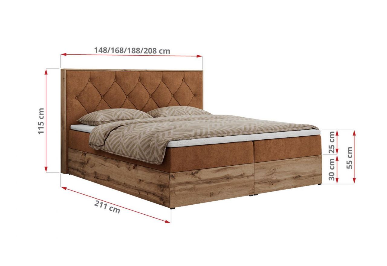 Łóżko kontynentalne VENETO 140x200 - H3 - pomarańczowy, struktura