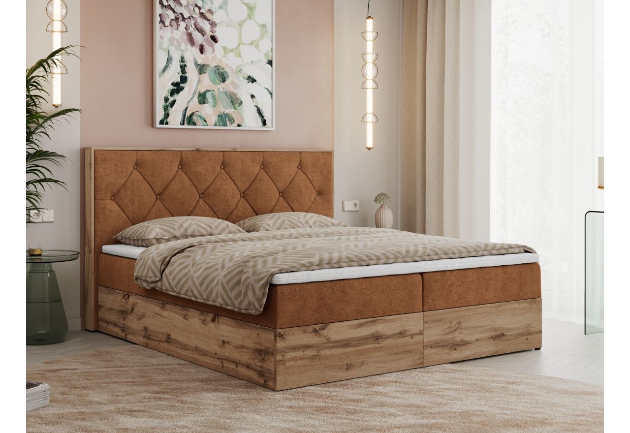 Łóżko kontynentalne VENETO 140x200 - H4 - pomarańczowy, struktura