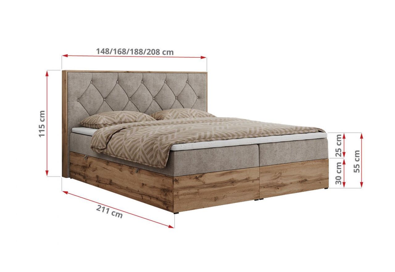 Łóżko kontynentalne VENETO 160x200 - H4 - beżowy, struktura