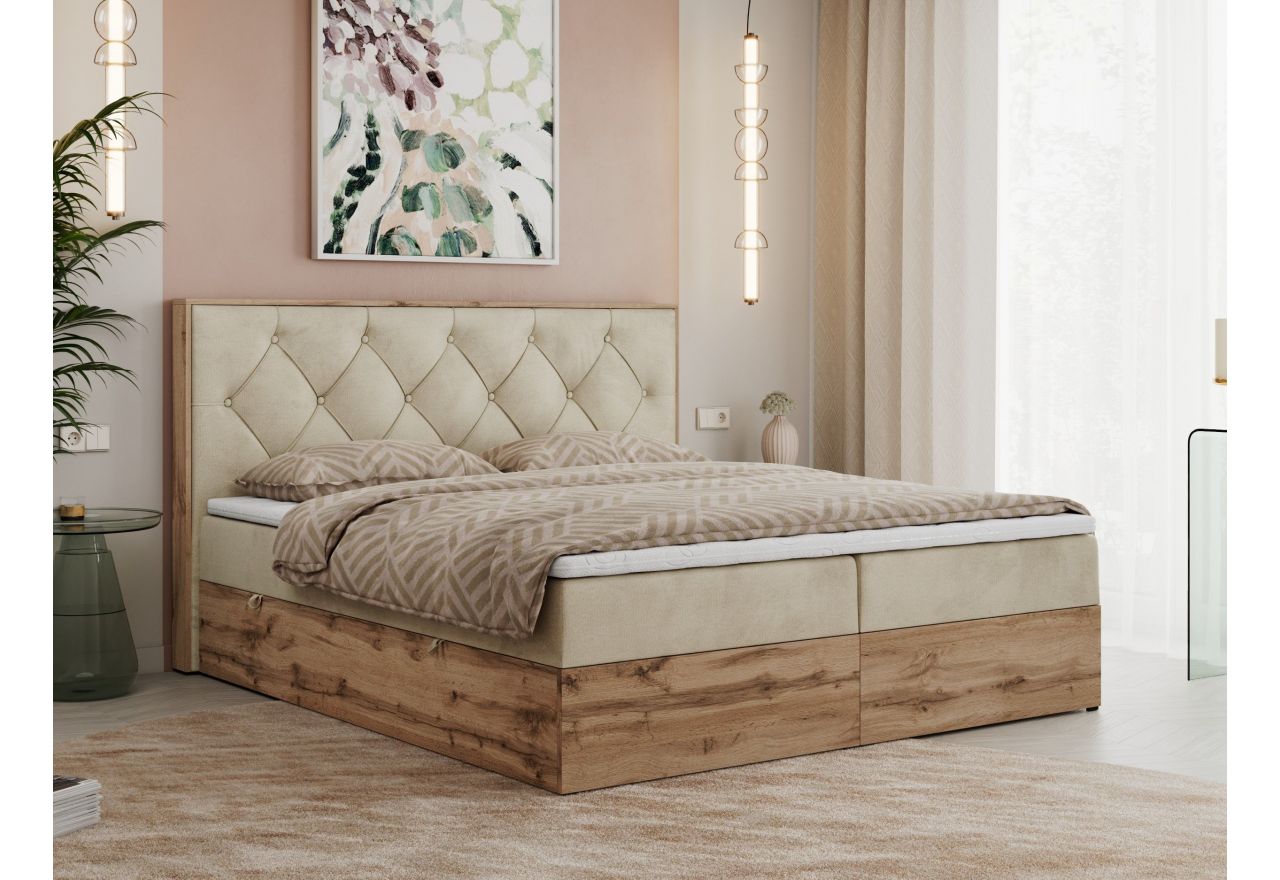 Łóżko kontynentalne VENETO 140x200 - H3 - beżowy, welwet