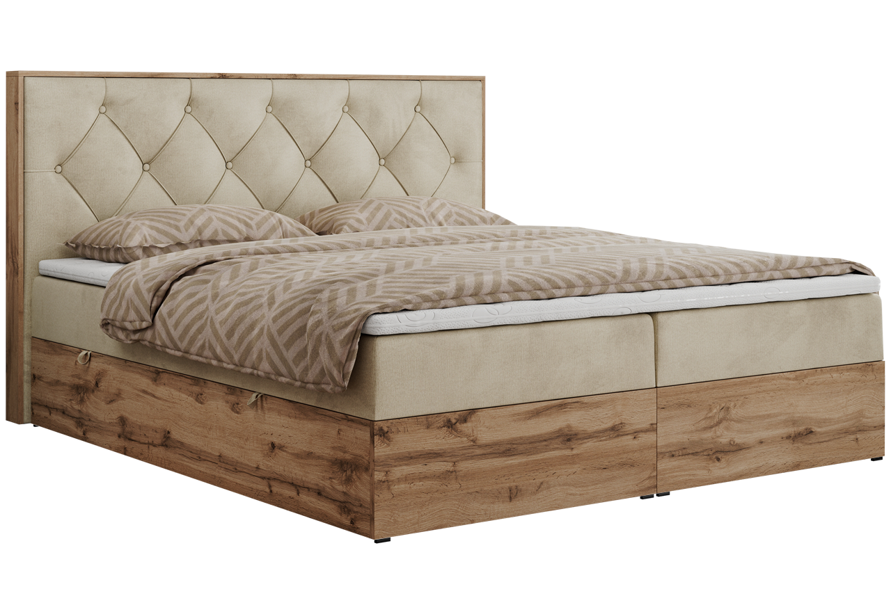 Łóżko kontynentalne VENETO 140x200 - H3 - beżowy, welwet