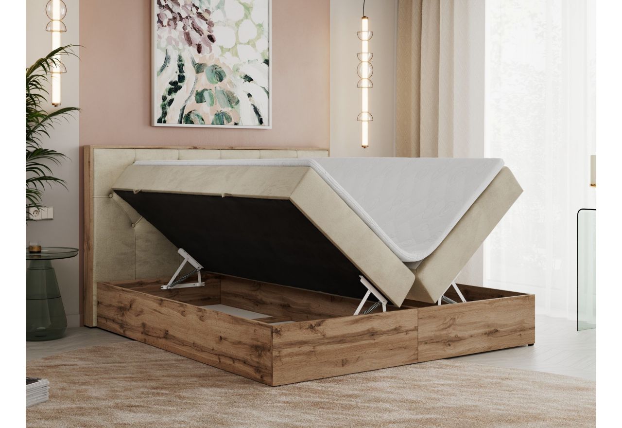 Łóżko kontynentalne VENETO 140x200 - H3 - beżowy, welwet