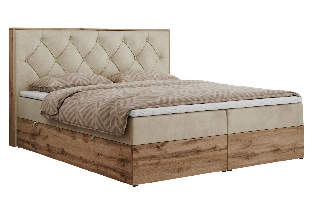 Łóżko kontynentalne VENETO 180x200 - H4 - beżowy, welwet