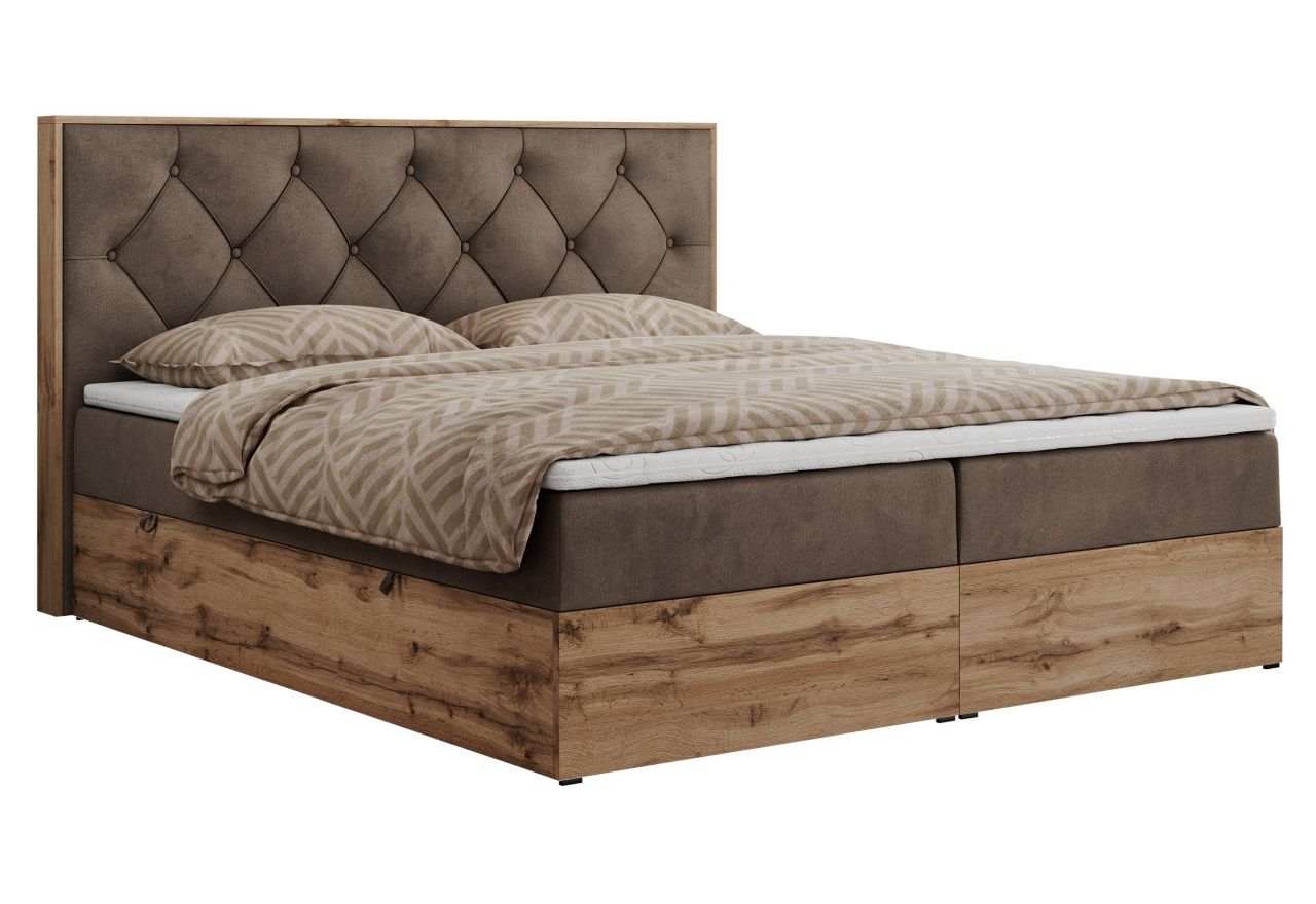 Łóżko kontynentalne VENETO 200x200 - H4 - brązowy, welwet