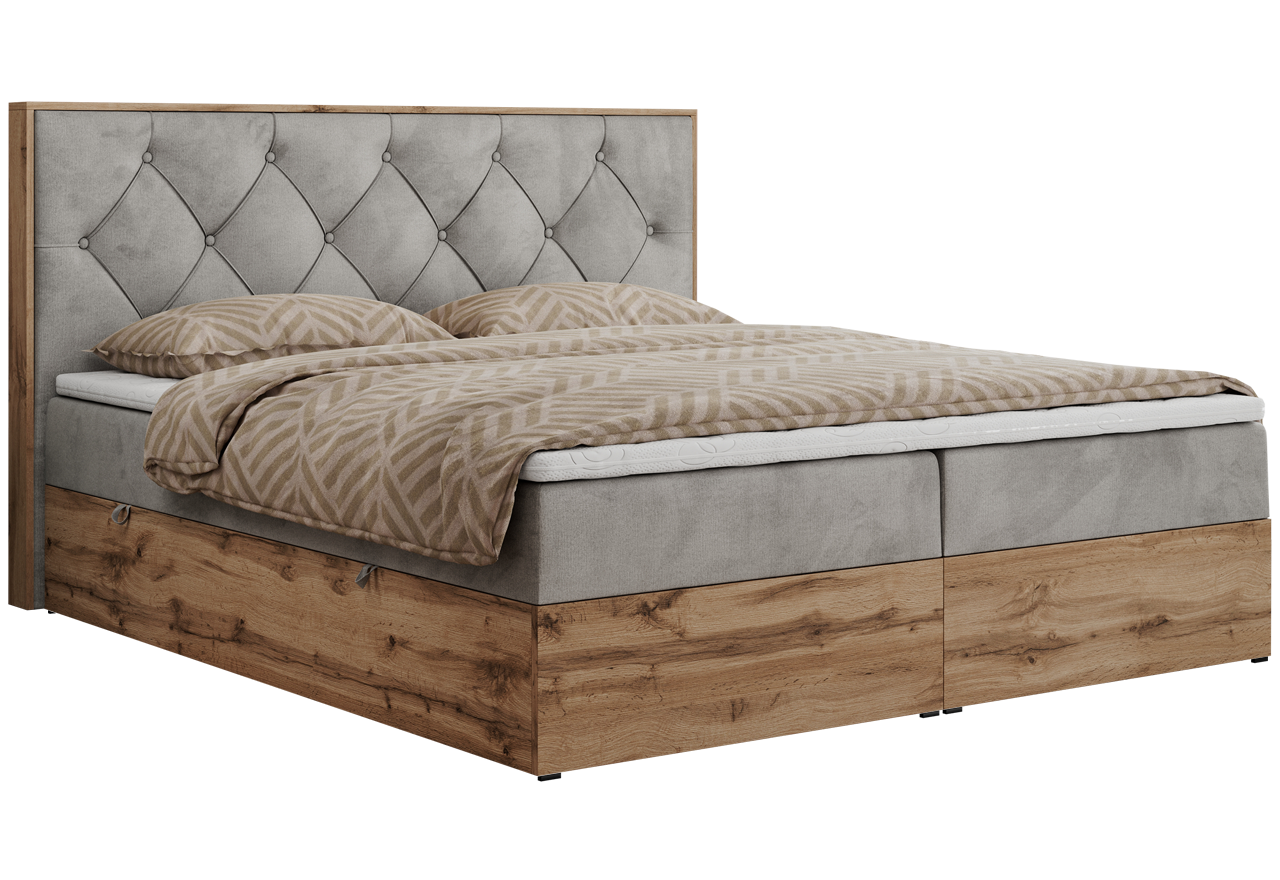 Łóżko kontynentalne VENETO 160x200 - H3 - jasnoszary, welwet