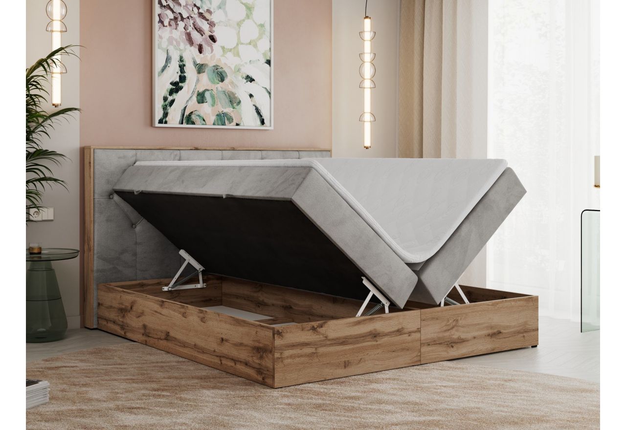 Łóżko kontynentalne VENETO 180x200 - H3 - jasnoszary, welwet