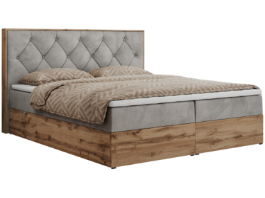 Łóżko kontynentalne VENETO 200x200 - H3 - jasnoszary, welwet