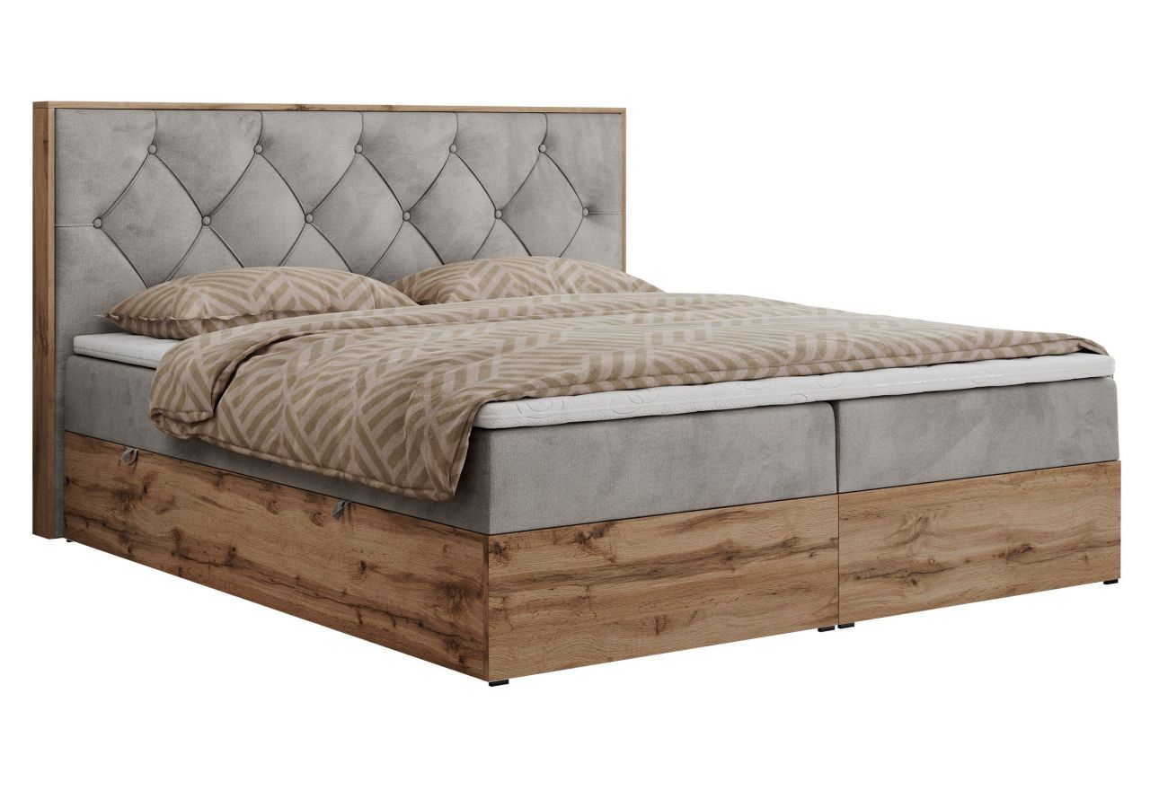 Łóżko kontynentalne VENETO 180x200 - H4 - jasnoszary, welwet