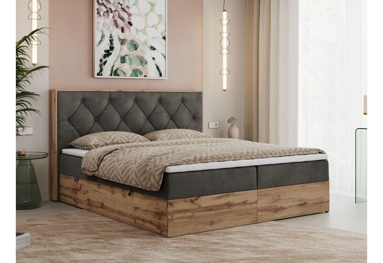 Łóżko kontynentalne VENETO 140x200 - H4 - ciemnoszary, welwet