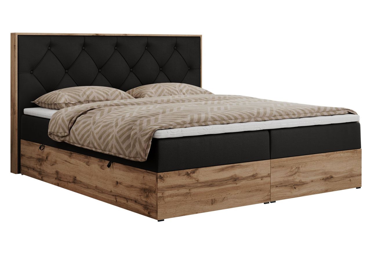 Łóżko kontynentalne VENETO 140x200 - H3 - czarny, ekoskóra