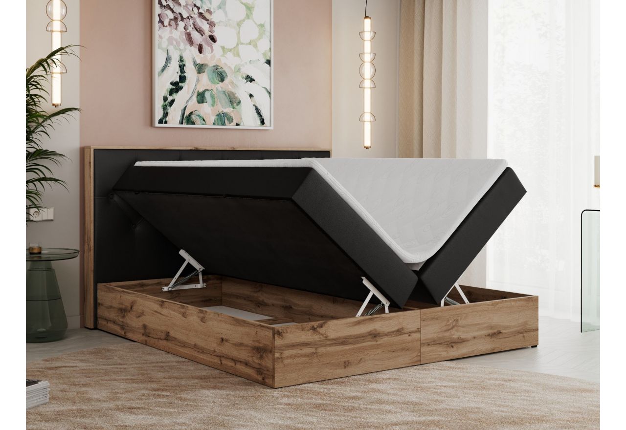 Łóżko kontynentalne VENETO 140x200 - H4 - czarny, ekoskóra