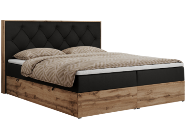 Łóżko kontynentalne VENETO 160x200 - H4 - czarny, ekoskóra