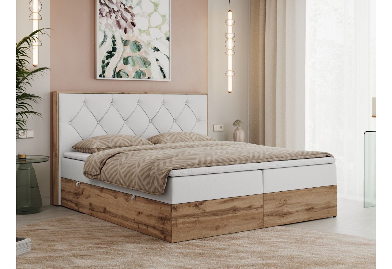 Łóżko kontynentalne VENETO 140x200 - H3 - biały, ekoskóra