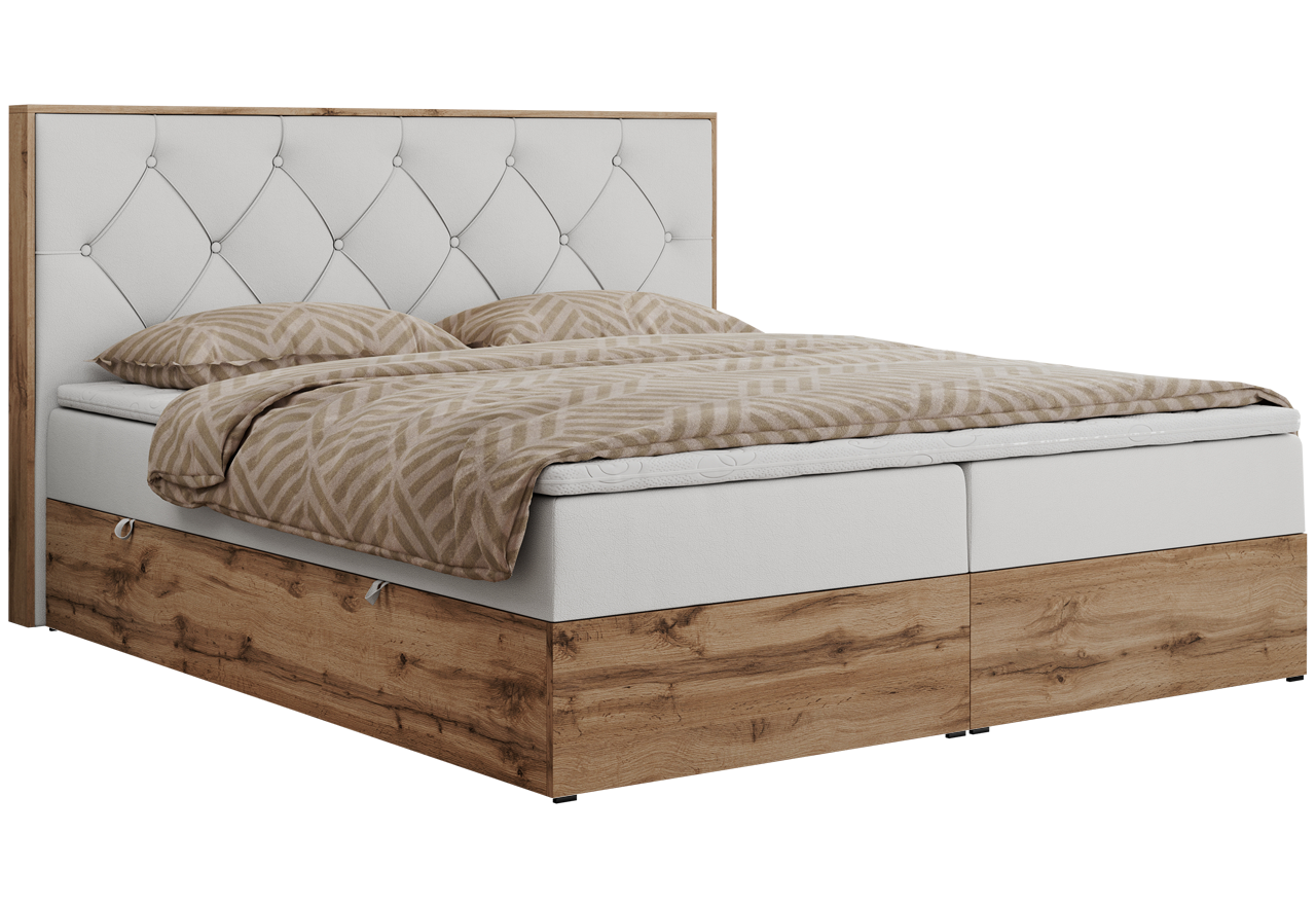 Łóżko kontynentalne VENETO 160x200 - H3 - biały, ekoskóra