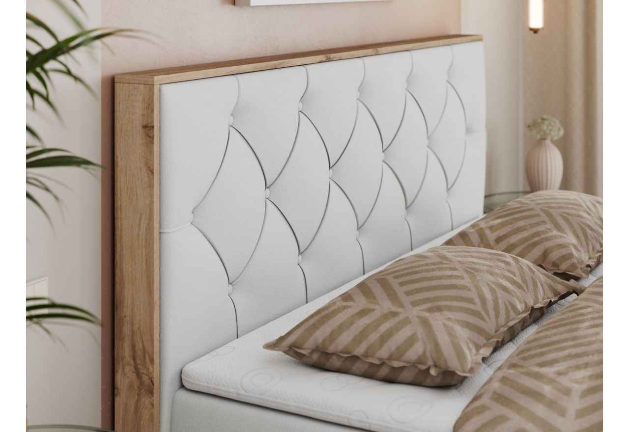 Łóżko kontynentalne VENETO 160x200 - H3 - biały, ekoskóra