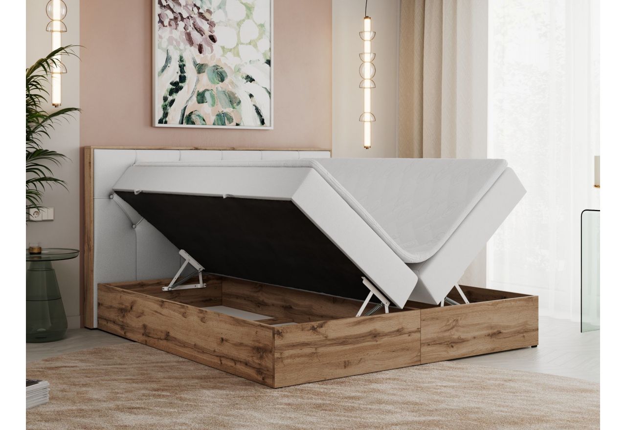 Łóżko kontynentalne VENETO 180x200 - H3 - biały, ekoskóra