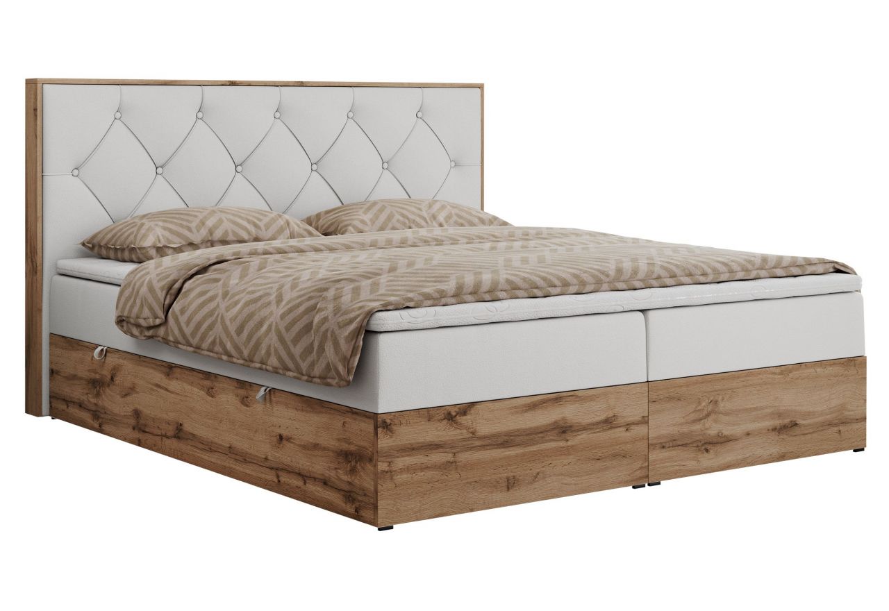 Łóżko kontynentalne VENETO 140x200 - H4 - biały, ekoskóra