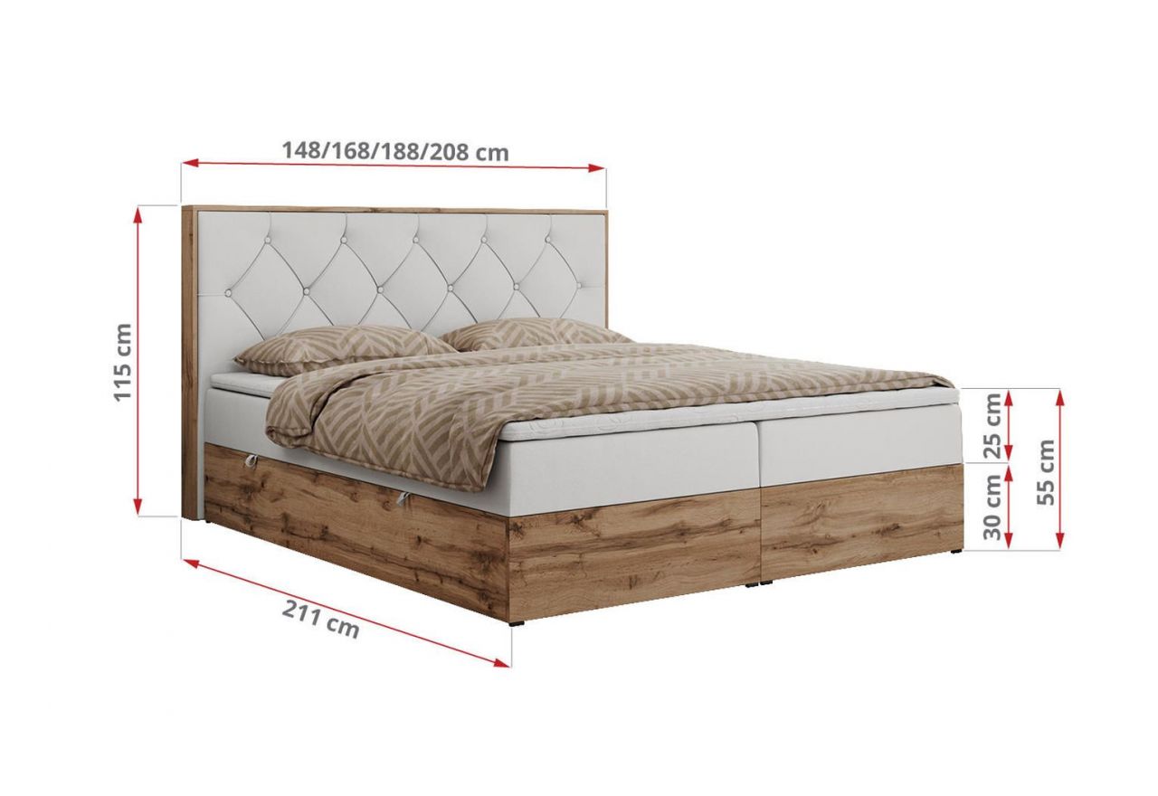 Łóżko kontynentalne VENETO 180x200 - H4 - biały, ekoskóra