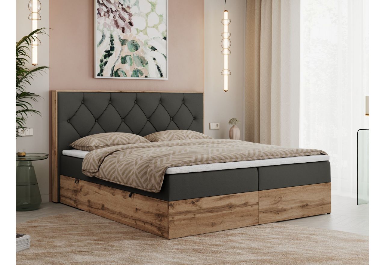 Łóżko kontynentalne VENETO 200x200 - H4 - ciemnoszary, ekoskóra