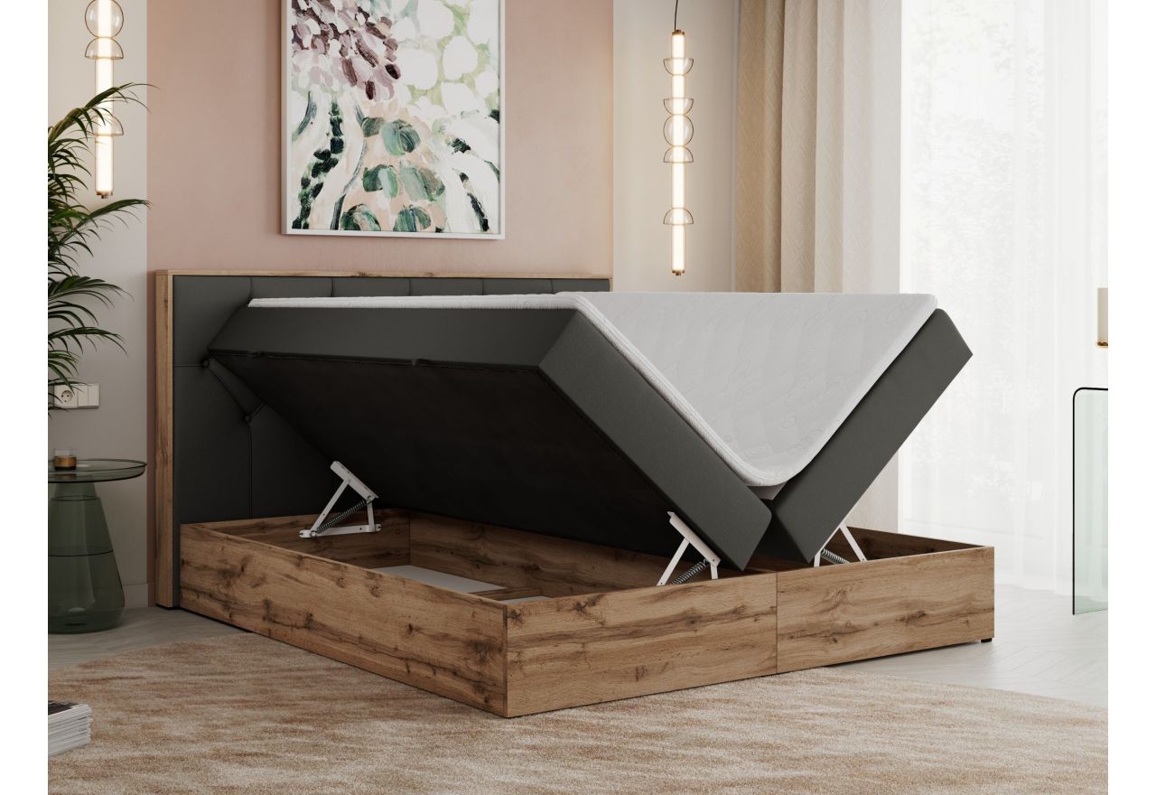 Łóżko kontynentalne VENETO 200x200 - H4 - ciemnoszary, ekoskóra