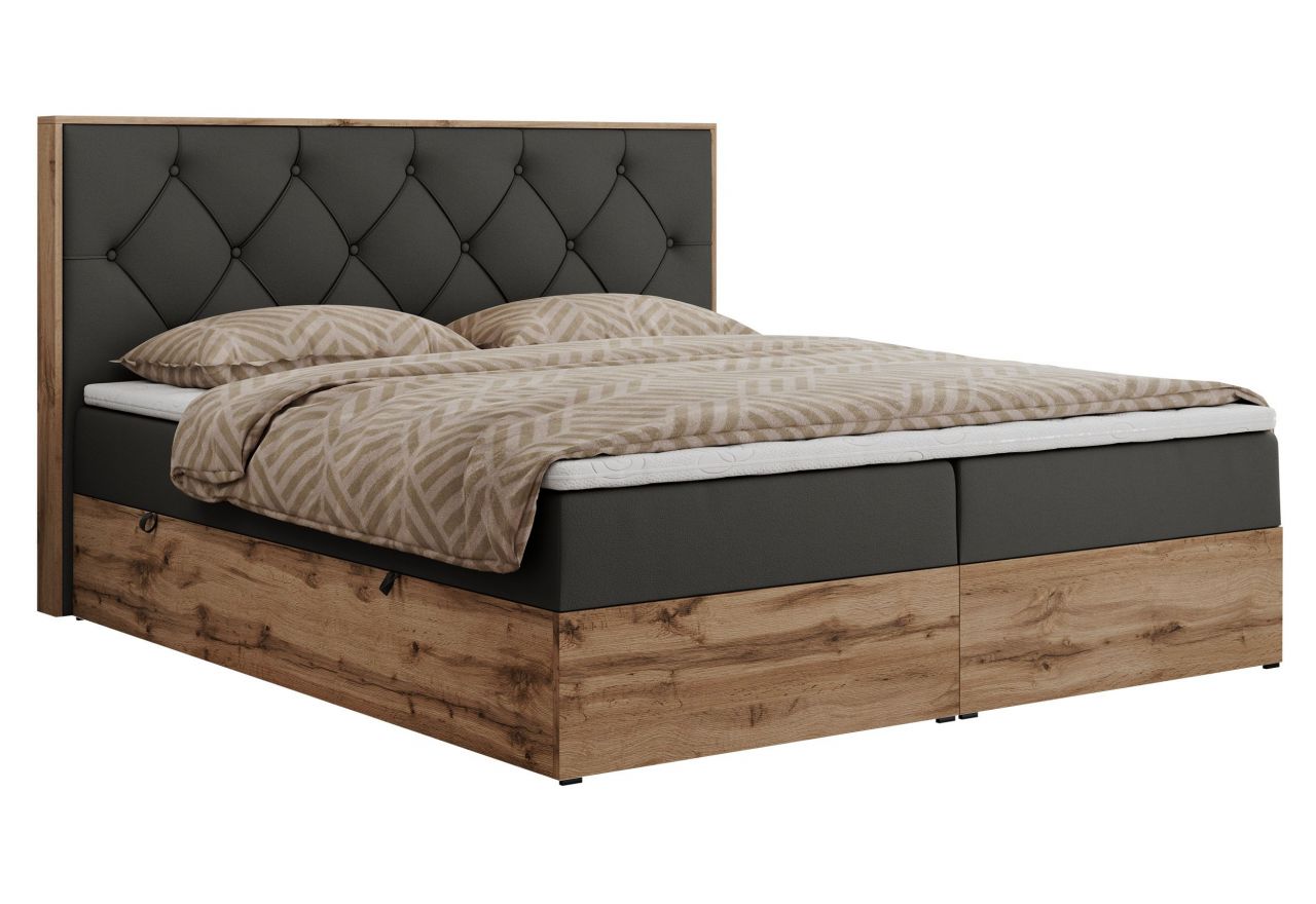 Łóżko kontynentalne VENETO 200x200 - H4 - ciemnoszary, ekoskóra