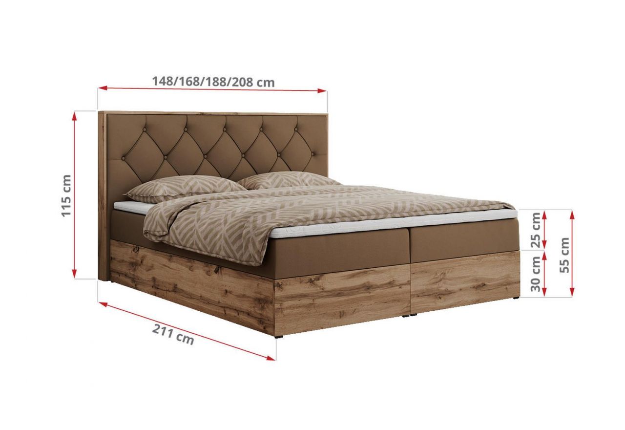 Łóżko kontynentalne VENETO 160x200 - H3 - brązowy, ekoskóra