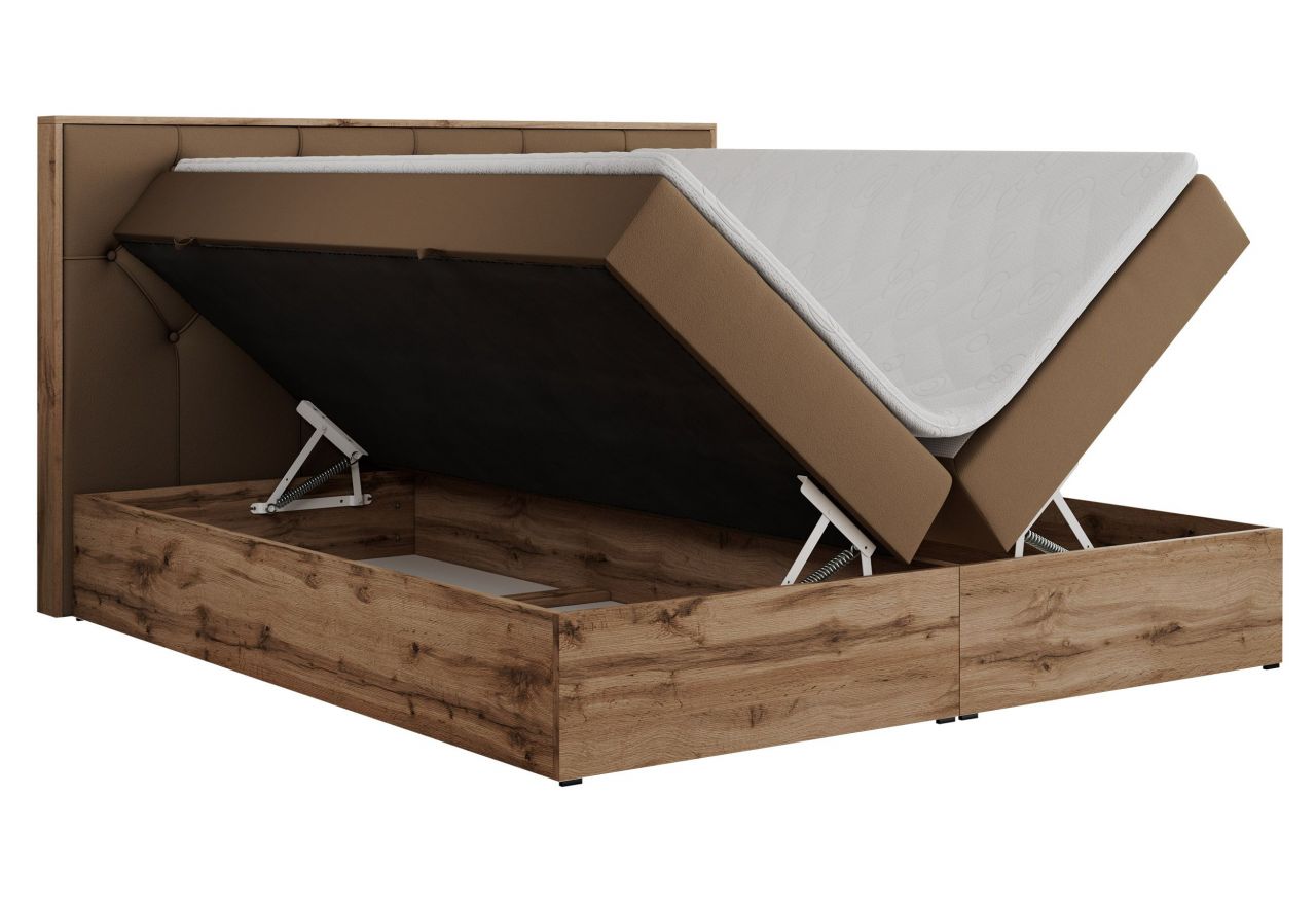 Łóżko kontynentalne VENETO 180x200 - H3 - brązowy, ekoskóra