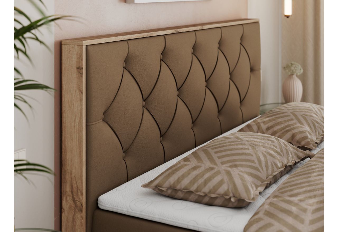 Łóżko kontynentalne VENETO 200x200 - H3 - brązowy, ekoskóra