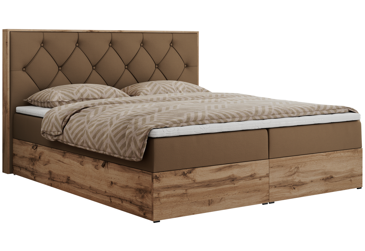 Łóżko kontynentalne VENETO 180x200 - H4 - brązowy, ekoskóra