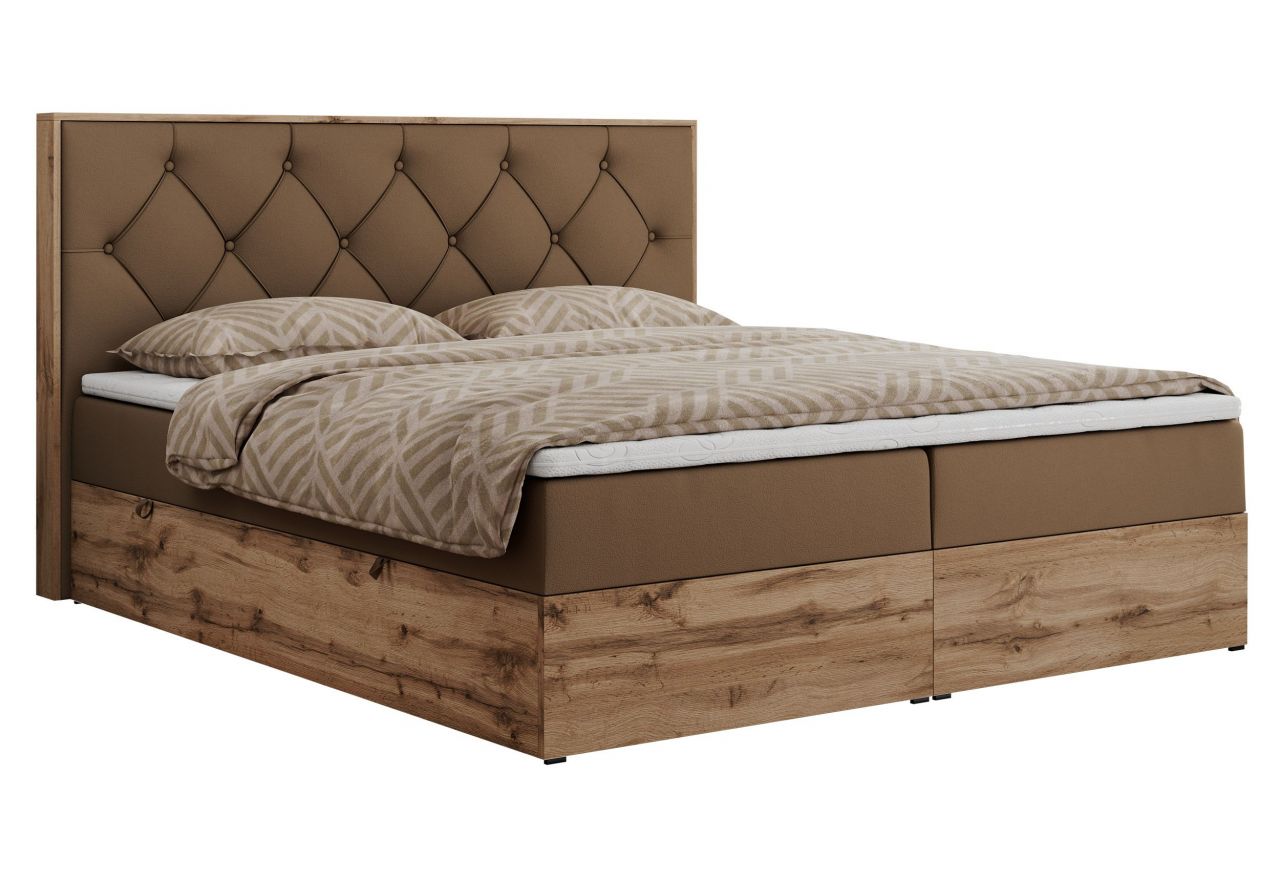 Łóżko kontynentalne VENETO 200x200 - H4 - brązowy, ekoskóra