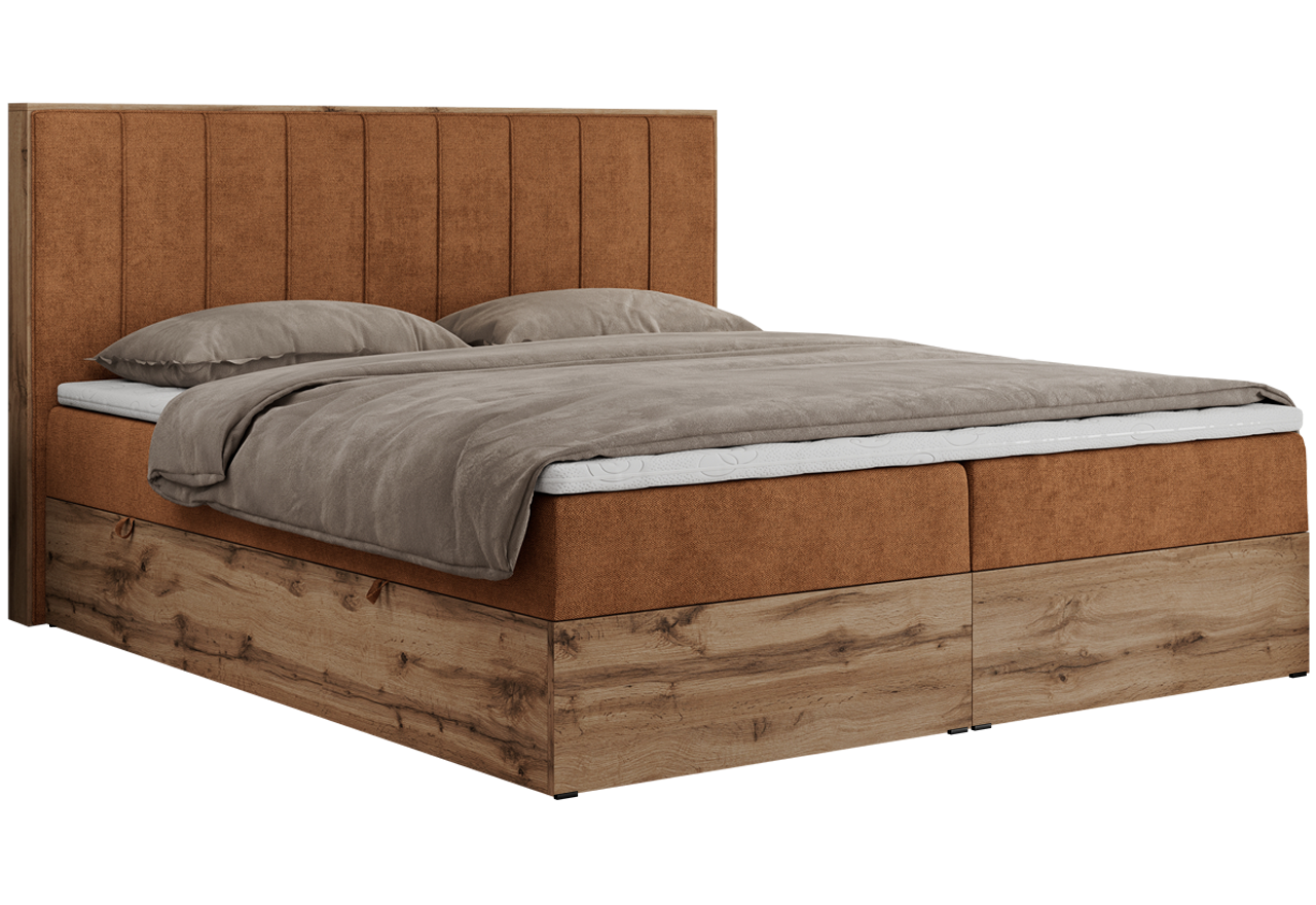 Łóżko kontynentalne BELLISSIMO 200x200 - H3 - pomarańczowy, struktura