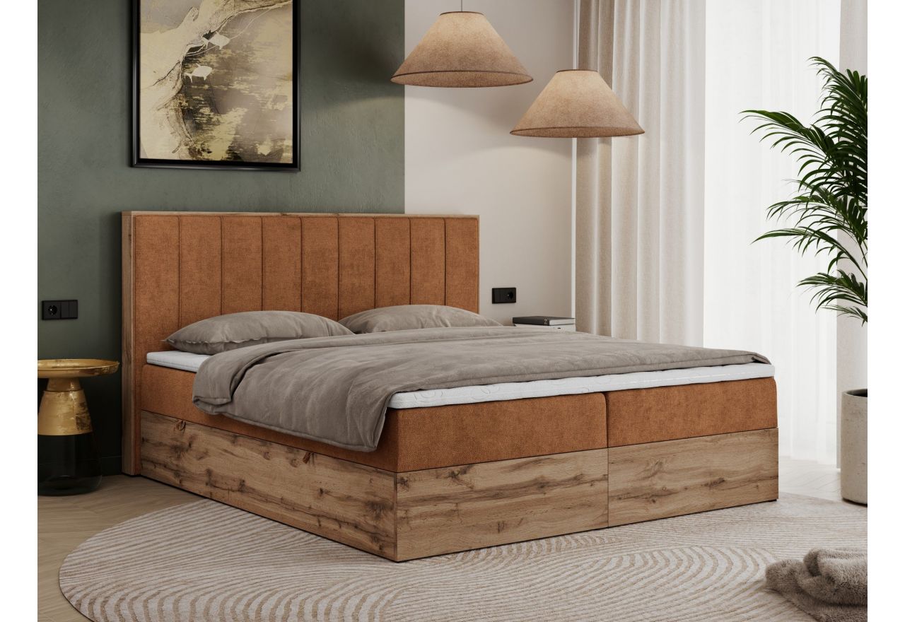 Łóżko kontynentalne BELLISSIMO 140x200 - H4 - pomarańczowy, struktura