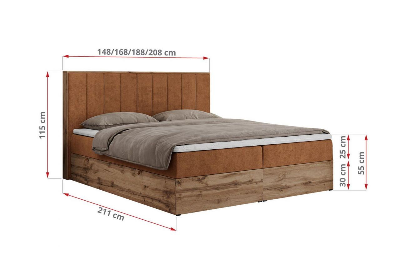 Łóżko kontynentalne BELLISSIMO 160x200 - H4 - pomarańczowy, struktura