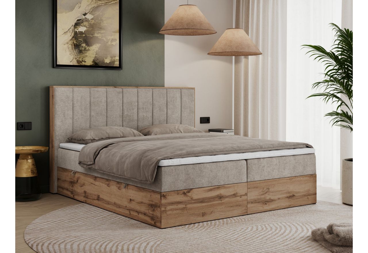 Łóżko kontynentalne BELLISSIMO 200x200 - H3 - beżowy, struktura