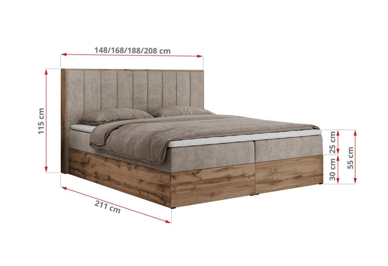 Łóżko kontynentalne BELLISSIMO 200x200 - H3 - beżowy, struktura