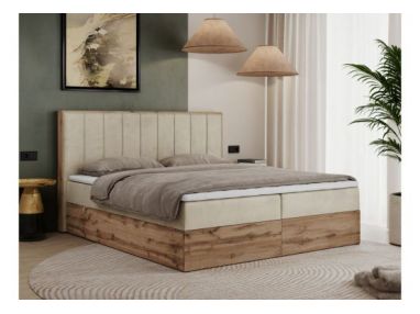 Łóżko kontynentalne BELLISSIMO 200x200 - H3 - beżowy, welwet