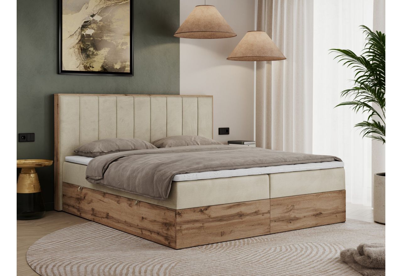 Łóżko kontynentalne BELLISSIMO 200x200 - H3 - beżowy, welwet