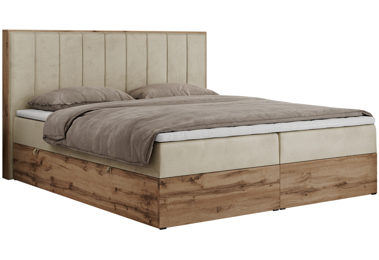 Łóżko kontynentalne BELLISSIMO 200x200 - H3 - beżowy, welwet