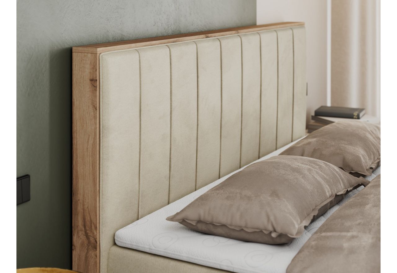 Łóżko kontynentalne BELLISSIMO 140x200 - H4 - beżowy, welwet