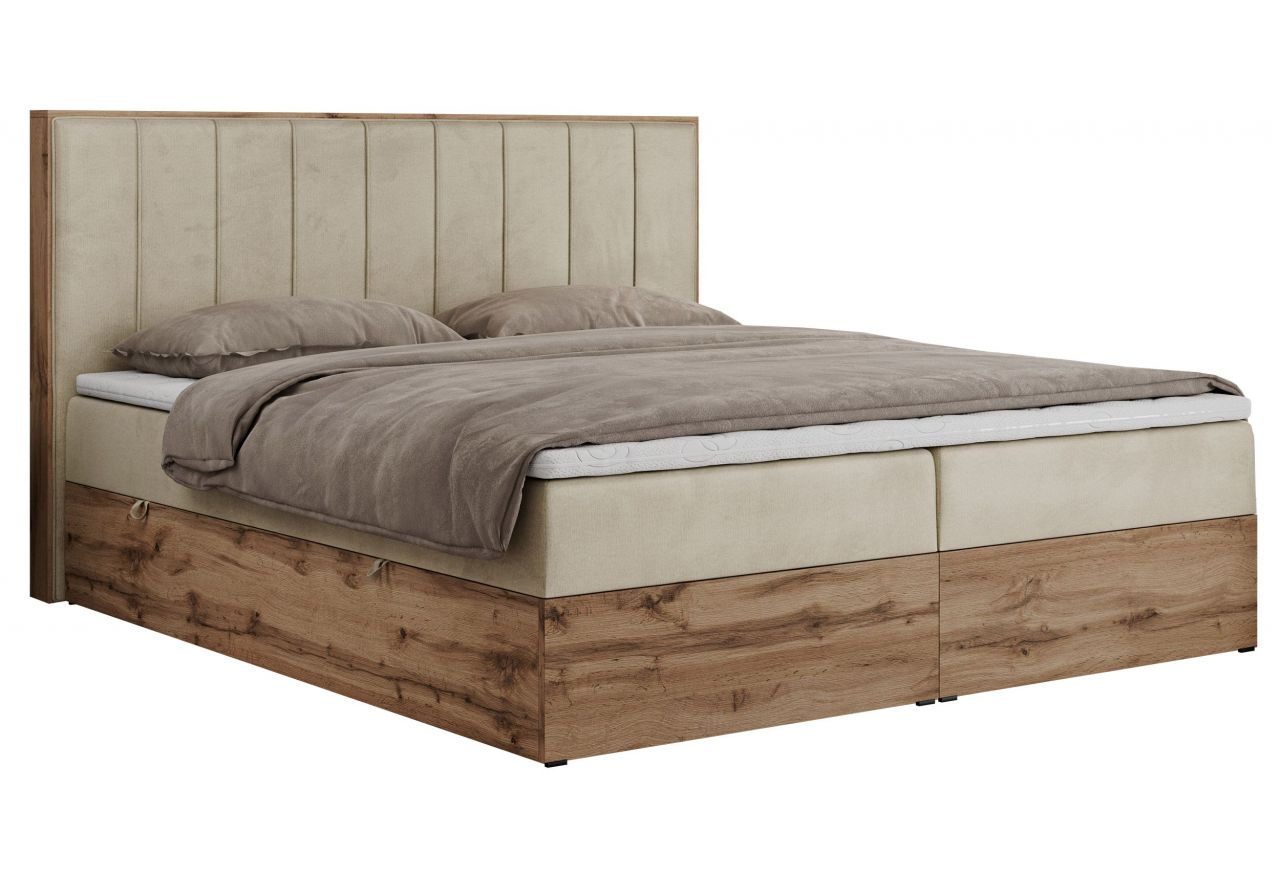 Łóżko kontynentalne BELLISSIMO 160x200 - H4 - beżowy, welwet