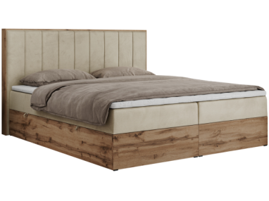 Łóżko kontynentalne BELLISSIMO 200x200 - H4 - beżowy, welwet