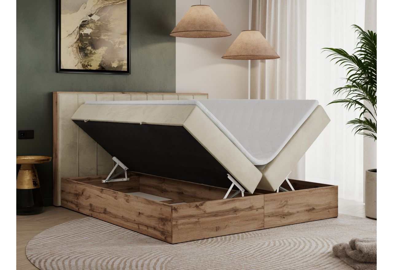 Łóżko kontynentalne BELLISSIMO 200x200 - H4 - beżowy, welwet