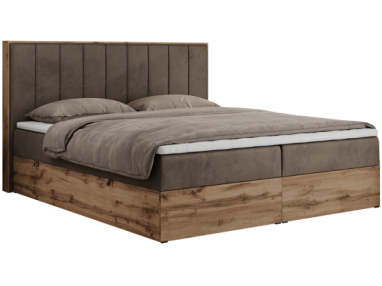 Łóżko kontynentalne BELLISSIMO 140x200 - H3 - brązowy, welwet