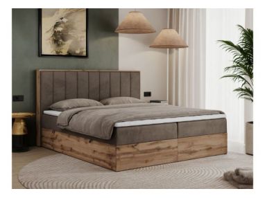 Łóżko kontynentalne BELLISSIMO 160x200 - H3 - brązowy, welwet