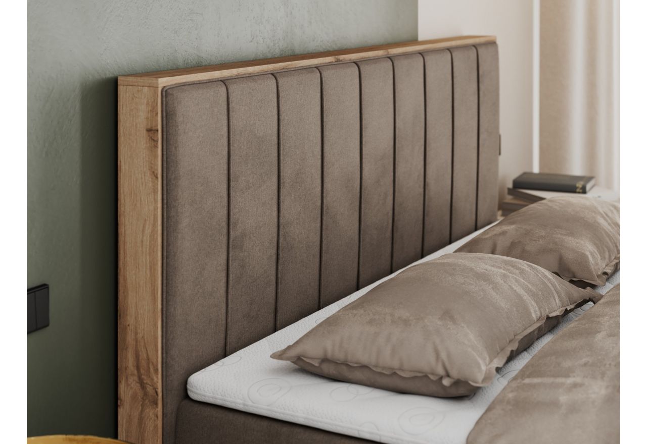 Łóżko kontynentalne BELLISSIMO 160x200 - H3 - brązowy, welwet