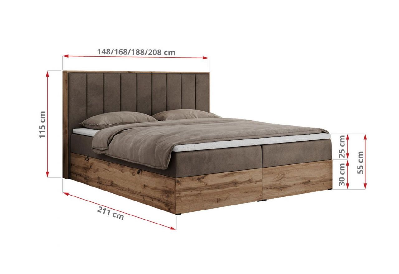Łóżko kontynentalne BELLISSIMO 140x200 - H4 - brązowy, welwet