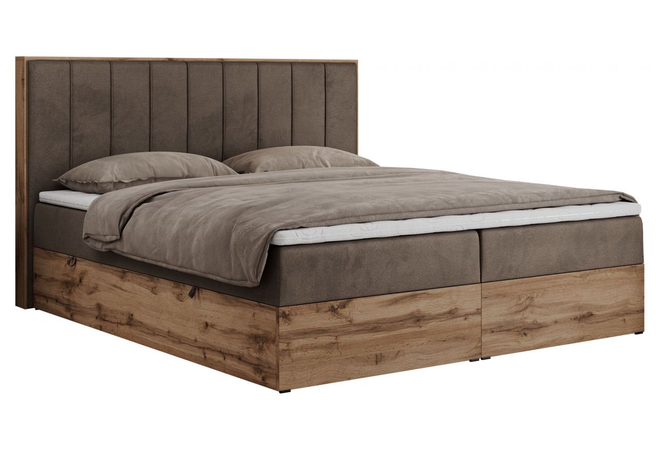 Łóżko kontynentalne BELLISSIMO 180x200 - H4 - brązowy, welwet