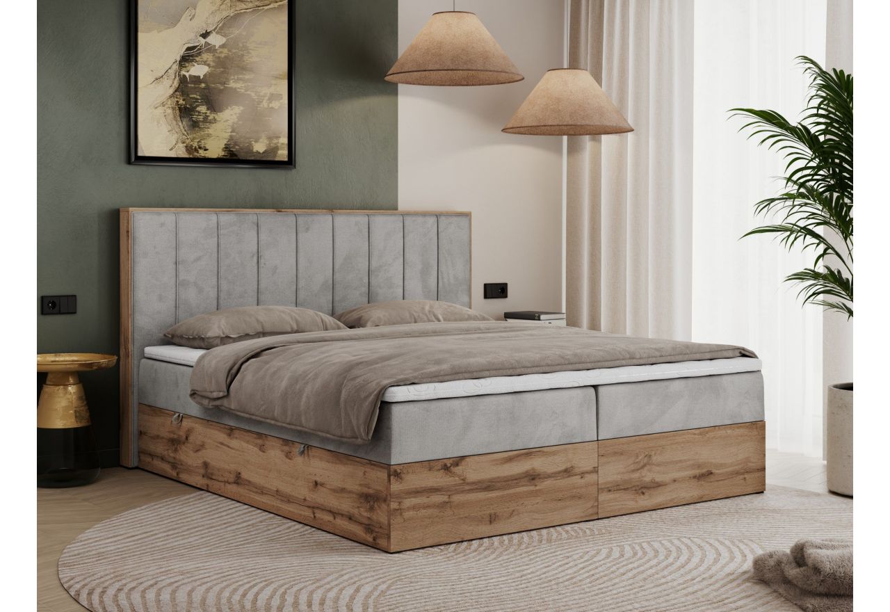 Łóżko kontynentalne BELLISSIMO 160x200 - H3 - jasnoszary, welwet