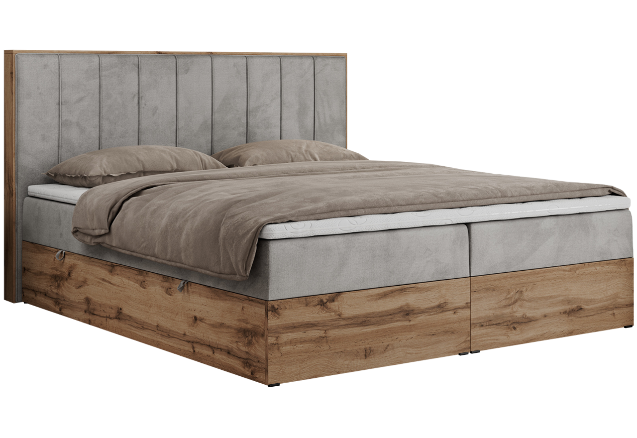 Łóżko kontynentalne BELLISSIMO 160x200 - H3 - jasnoszary, welwet