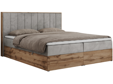 Łóżko kontynentalne BELLISSIMO 140x200 - H4 - jasnoszary, welwet